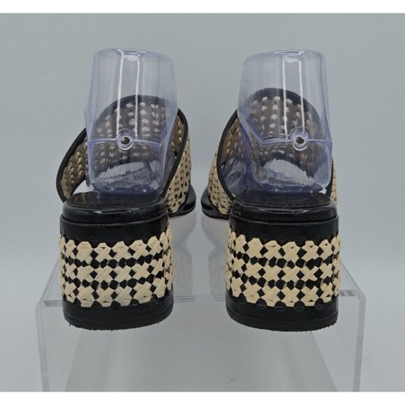 Tory Burch Woven Raffia Block Heeled Mule Sz 10.5 Black Raffia Sandal Slip-On - Picture 8 of 9